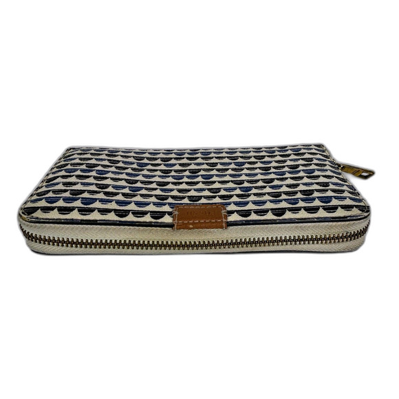 FOSSIL EMMA RFID Zip Around Continental Wallet Blue Tan Cream Geometric Pattern - Picture 3 of 11
